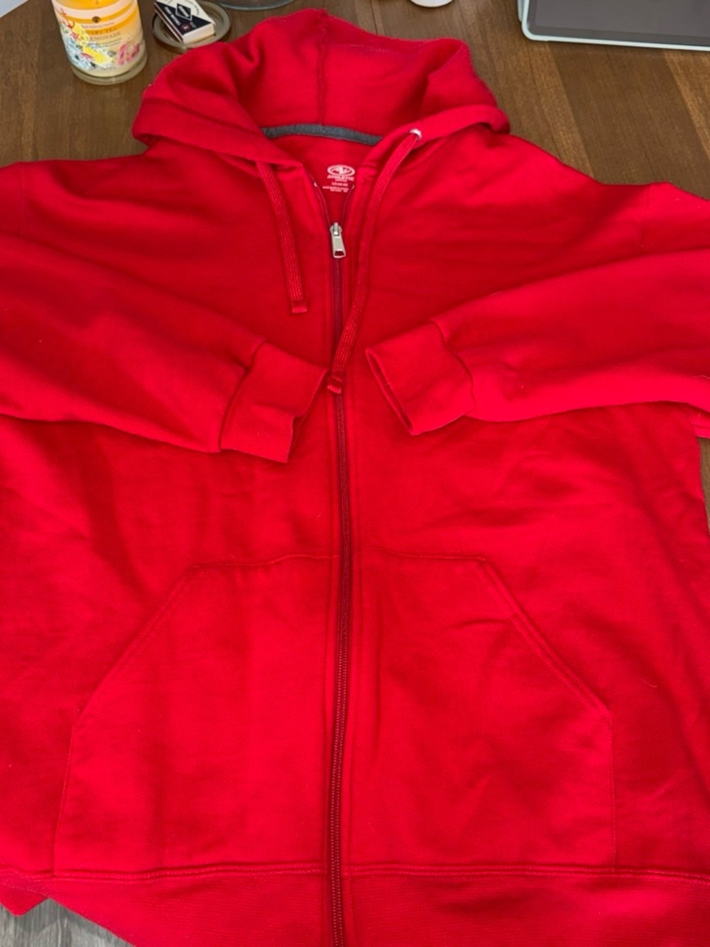 Mens Red Zip-Up Hoodie Sweatshirt size L